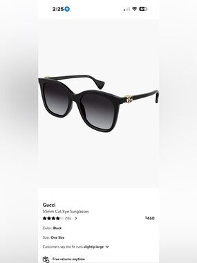 Gucci Black Cat Eye Sunglasses with Gold GG Accents
